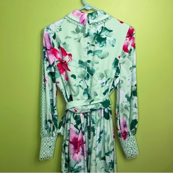 Badgley Mischka Lace-Trimmed Floral Shirtdress size 10 great condition - Picture 5 of 10
